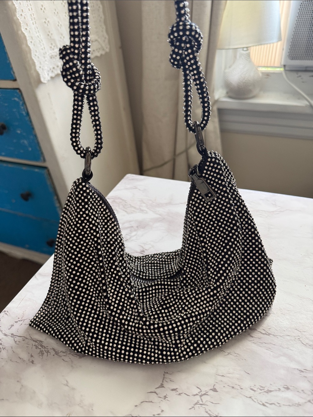 SweetV Rhinestone Black Slouchy Crystal Shoulder Evening Bag Y2K NWOT - Picture 3 of 4